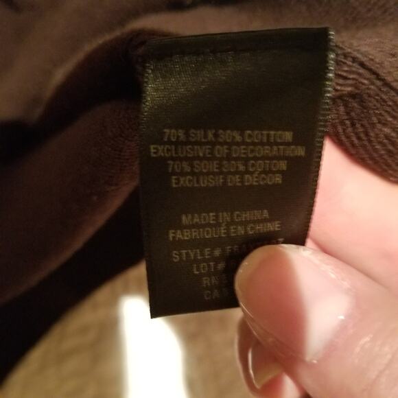 Tahari Deep Scoop Neck Brown Lightweight Cotton/Silk Cardigan - Large - Picture 6 of 8